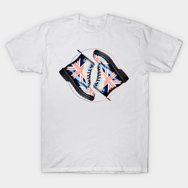 Union Jack Flag Dr Martens Boots on White T-Shirt by CACreative
